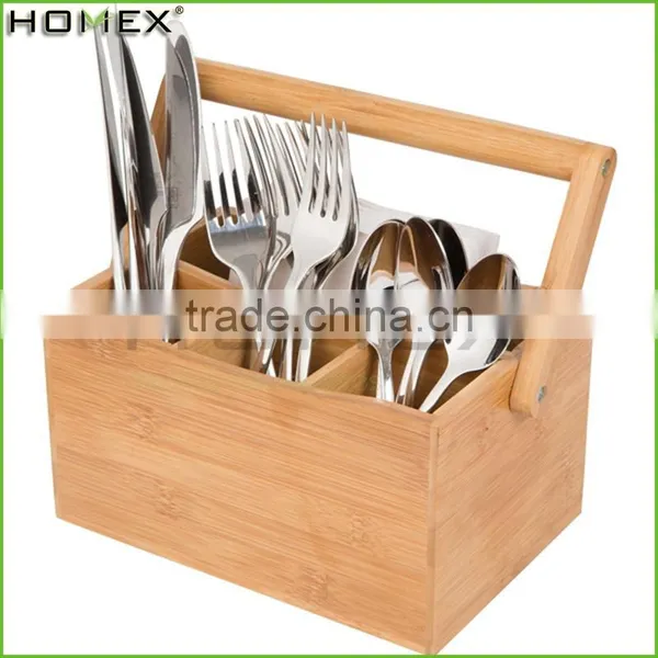 High Quality Bamboo Kitchen Cutlery Caddy for Restaurant/Homex_Factory photo-2