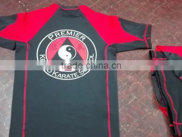Short Sleeve MMA Grappling Rash Guard Red/Black Nylon/Lecra With Logo photo-2