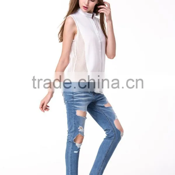 2017 New Fashion Design Sleeveless Front Button Women Shirt Blouse photo-3