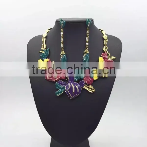New Alloy Painting Colors Flower Design Choker Necklace& Earrings for Women photo-4