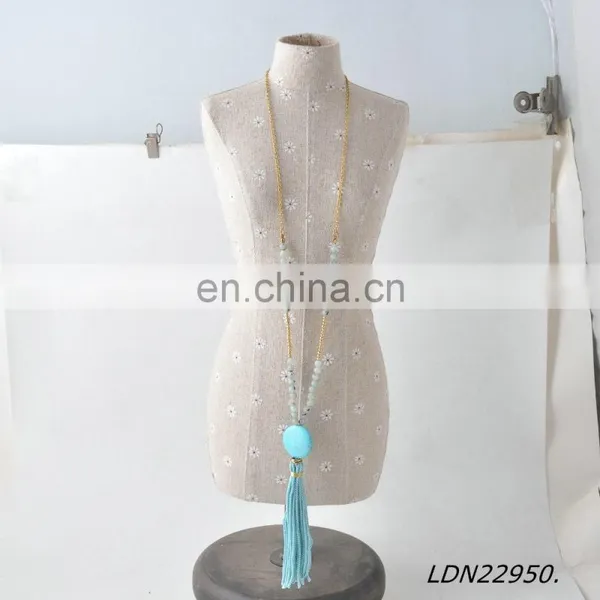 Latest Desion Nature Stone With Gold CCB And Turquoise With Blue Tassels Pendent Necklace photo-5