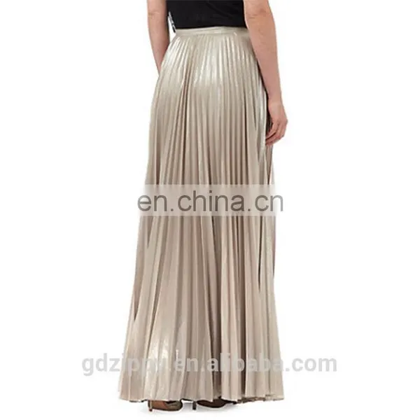 Wholesale Gold Pleated Woman Long Maxi Skirt photo-3