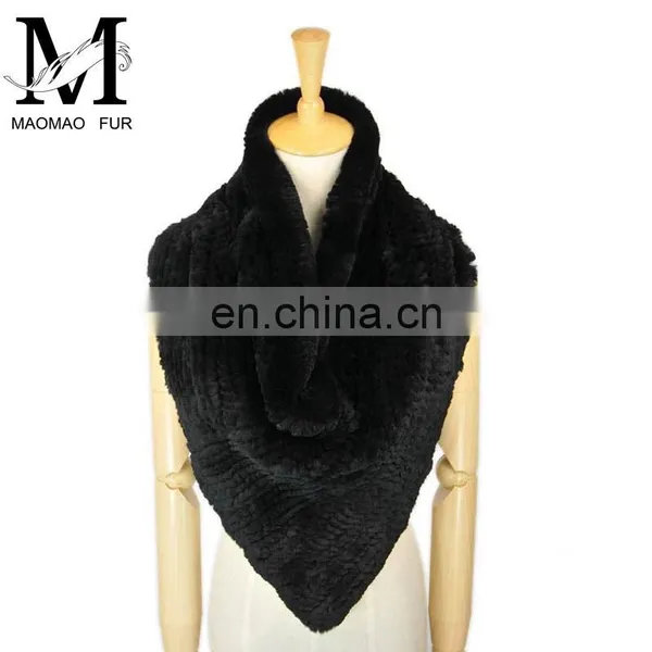 Promotional Custom Made Genuine Real Rabbit Fur Shawl / Handmade Knitted Neck Scarf photo-5