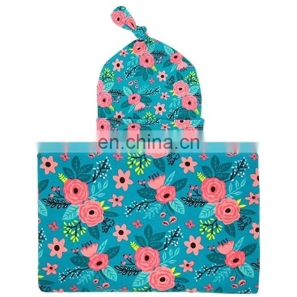 Newborn Infant Baby Cotton Floral Swaddle Blanket Hat With Receiving Blankets Set photo-5