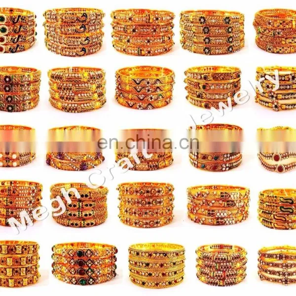 One Gram Gold Plated Bangle Set - South India Gold Plated Kada Set - Wedding Wear Bangles - Wholesale Traditional Bangle photo-3
