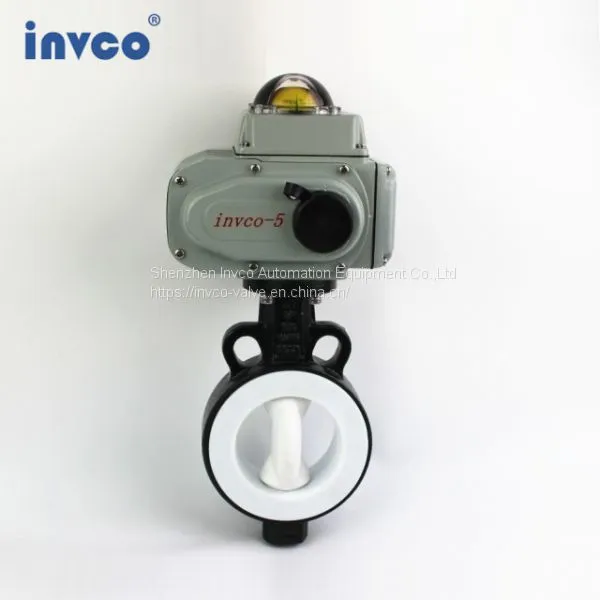 INVCO Wafer Type Electronic Butterfly Valve,Wafer Connection Fluorine Butterfly Valve