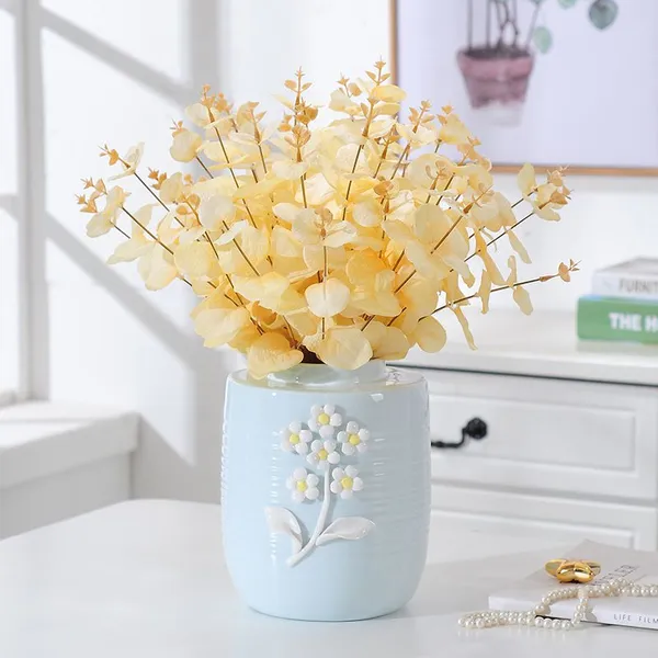European Print Simple Creative Fashion Fresh Blue White Ceramic Vase For Hallway Decor photo-5
