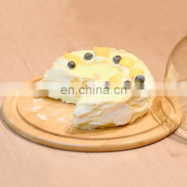 Food Grade Transparent Dustproof Cake Glass Cover Food Cover Cake Pan Glass Cover With Bamboo Tray photo-3