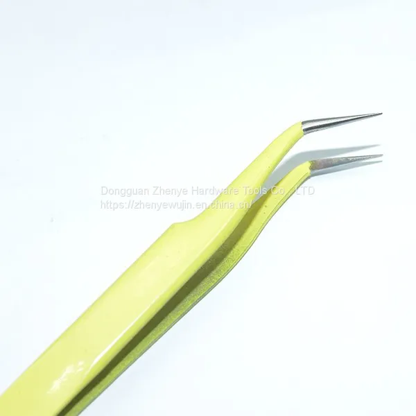 Yellow Stainless Steel Tweezers, Bird's Nest, Hair Picking and Eyelash Beautifying Tools, Electronic Mobile Phone Maintenance, Curved Straight Tip, Thin Tip Clip, Stickers, Cute photo-4