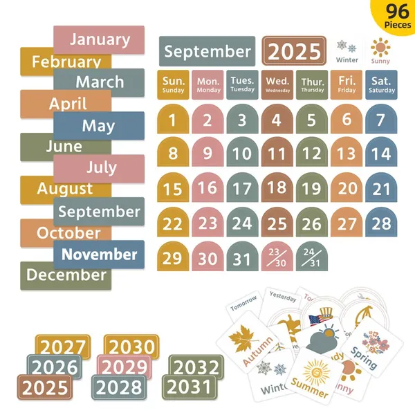 Large Boho Calendar Pocket Chart With 96 Cards for Classroom, Size:32.25 x 28 Inch Black Monthly Calendar and Weather Pocket Chart for Kids Learning for Home or Kindergarten. photo-4