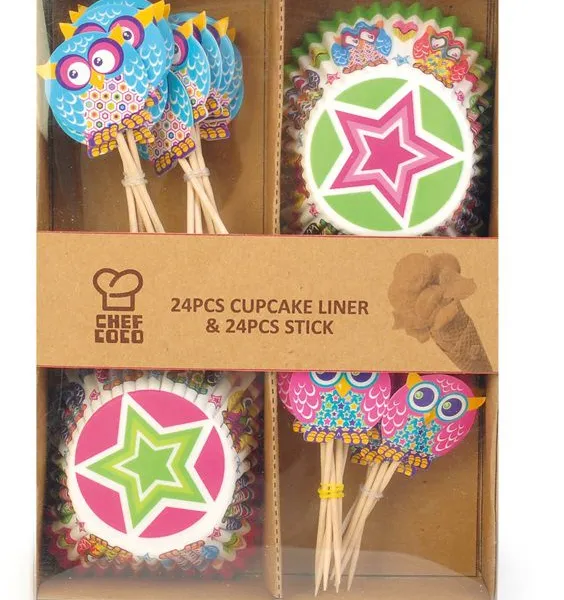 Ningbo PartyKing DIY Cake Bake Decorations 24 Cupcake Liners and 24 Cake Toppers Set For Birthday Party Celebration Cupcake Decoration Kit Muffin Cup