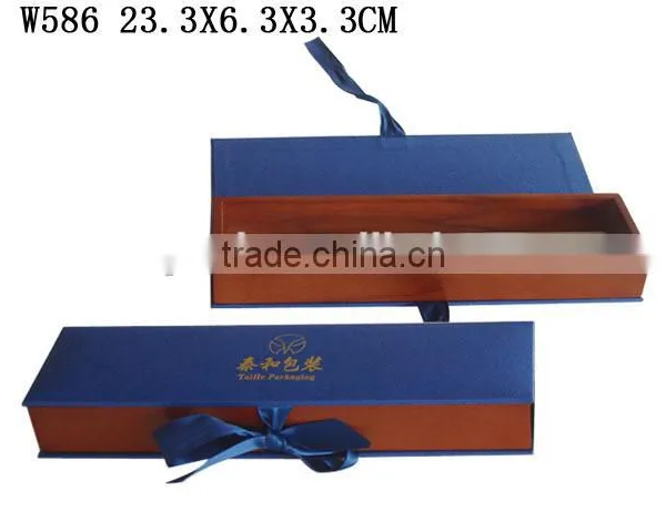 W585 Wooden Jewelry Earring Box With Ribbon Bow photo-2