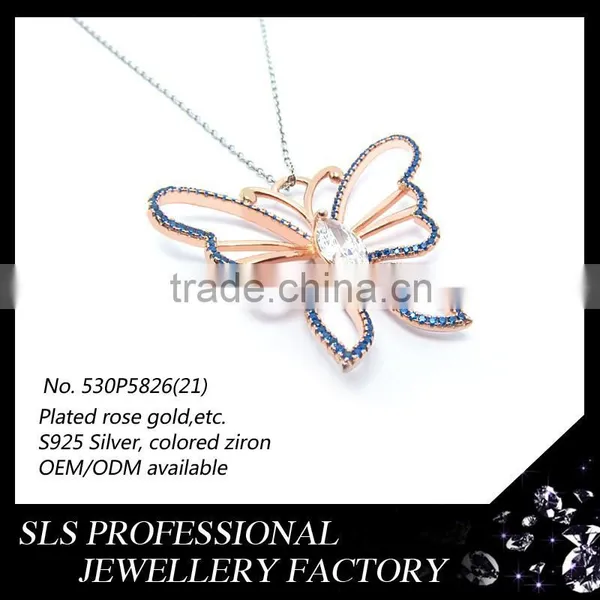 S925 Silver Gold Women Necklace With Big Large Pendant Butterfly Shape Pendant photo-4