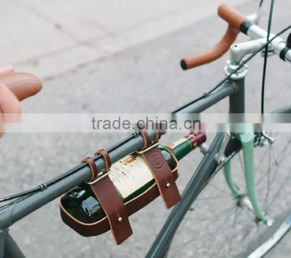 High-grade Cowhide Genuine Leather Wine Bottle Holder for Bicycle photo-3