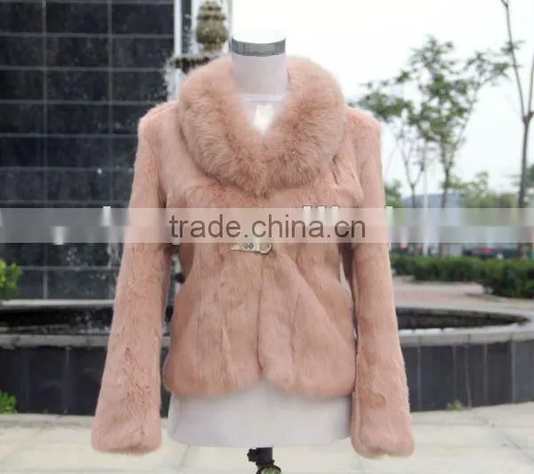 Ladies' Rabbit Fur Jacket With Big Fox Collar