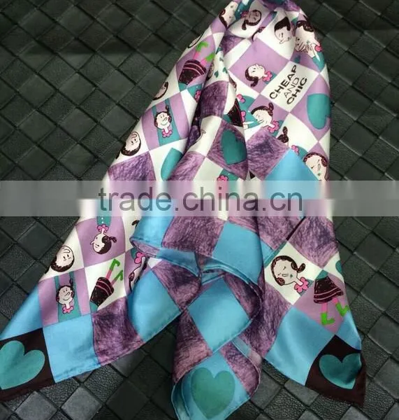 100% Silk Square Scarf With Cartoon Pattern for Children photo-6