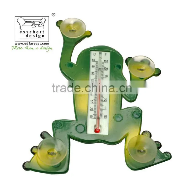 Designed Hand Painted Frog Shape Plastic Window Animal Thermometer