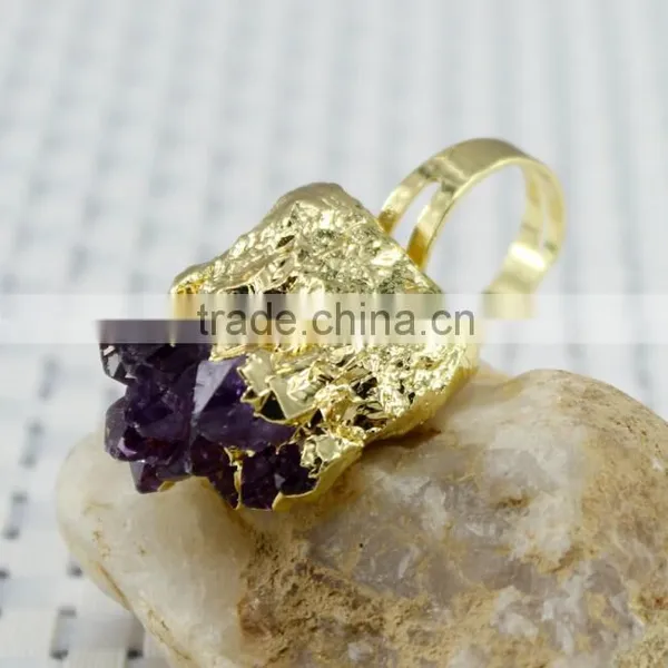 Druzy Quartz Amethyst Gold Plated Ring photo-5