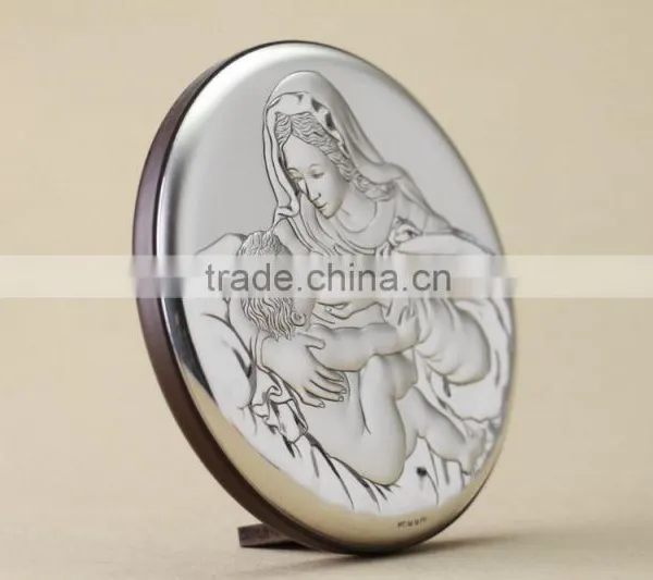 Greek & Russian Orthodox Wooden Icon. Mother God. Milkgiver. Silver. Made in Italy photo-6