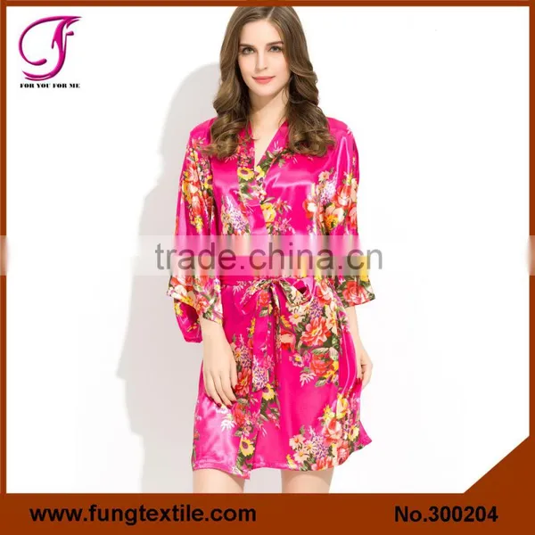 FUNG 3002 Women Satin Floral Kimono Robe photo-3
