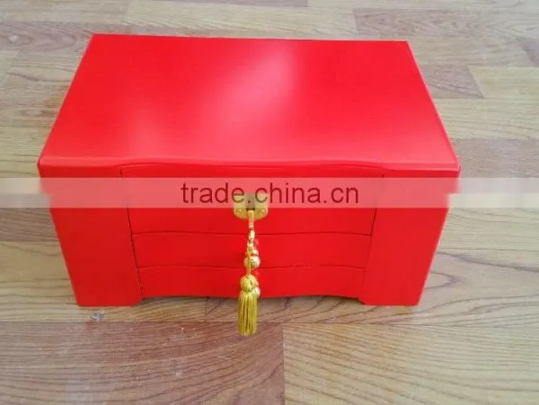 Red 3 Layer Wood Jewelry Box With Key Lock photo-2
