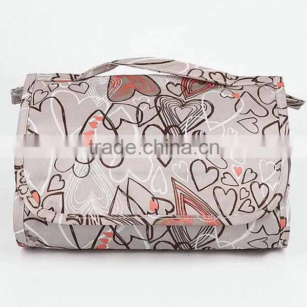 210D Nylon Plaid Floral Printing Toiletry Cosmetic Bag With Hanger photo-4