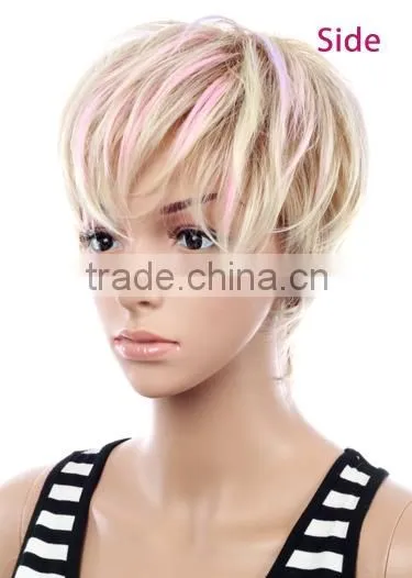 White/blonde Synthetic Short Wig Bangs Ombre Wig Natural Scalp Bob Wig photo-3
