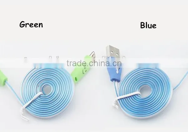 Mix Color Flashing Visible Luminous Smiling Face Micro USB Cable LED Glow Sync Data Charger Cables, Noodle Cables for Samsung photo-4