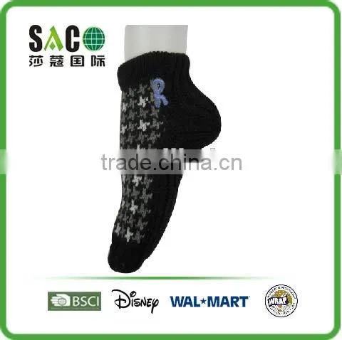 Black Fluffy Socks With White Grey Four-angle Star Pattern photo-2
