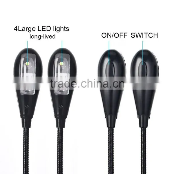 Rechargeable LED Travel Light Gooseneck 4 LED Flexible Eye Care Dimmable Clip LED Book Lamp Dual Head photo-5