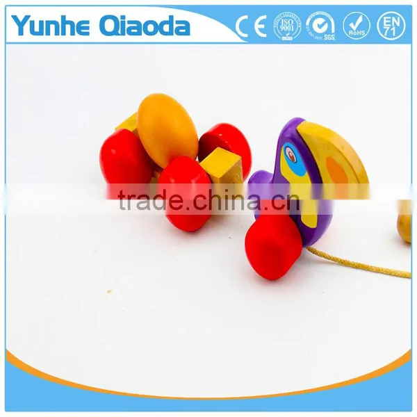 Colorful Pull Along Wiggles Crow With One Egg Wooden Toy Wiggles as You Pull They Make a Fun Baby photo-2