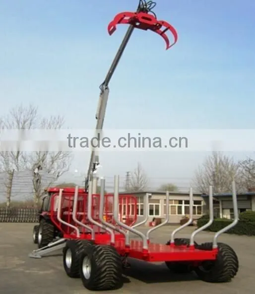 Forest Equipment Tractor Use Hydraulic Log Trailer Wood Trailer Timber Loading Trailer Log Wagon With Crane Grapple photo-4