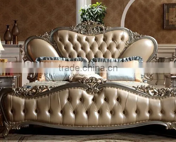 European Style Solid Wood With Genuine Leather Bed, Royal Bedroom Carved Furnitur Bed, Royal Bedroom Furniture (BF01-ML013) photo-2