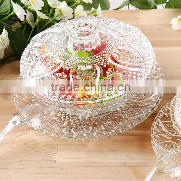Ice Cream Salad Sugar Crystal Glass Bowl With Lid and Stand photo-2