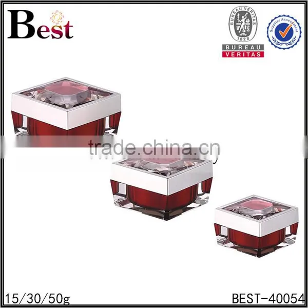 15 30 50g Square Acrylic Crystal Cosmetic Jar Luxury Red Crystal Cosmetic Jar for Face Cream photo-5