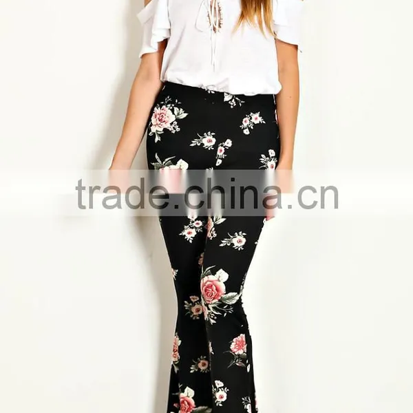 Casual Clothes 95% POLYESTER 5% SPANDEX FLORAL PRINT PALAZZO KNIT PANTS Wide Leg Trousers Fashion photo-3