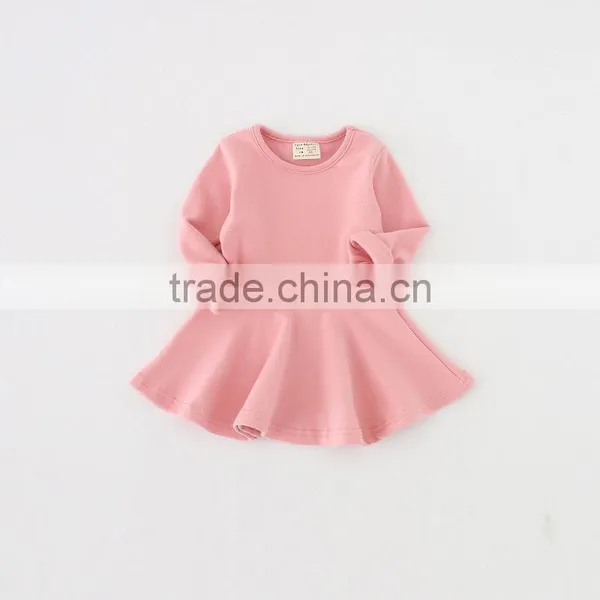Wholesale Baby Girl Spring Dress Solid Color Long Sleeve Dress Winter Girls Plain Cotton Dresses photo-3