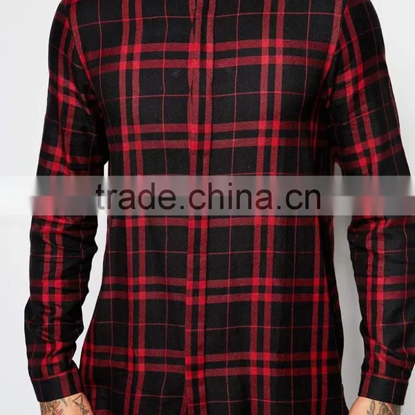 Long Sleeve Super Longline Shirt With Twill Check photo-3