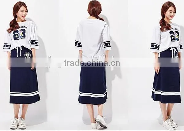 Female Money Navy Blue Printed Knitted Waistband Draw String Dress photo-6