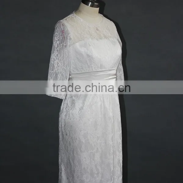 2017 Short Sleeve Sheath/Column New Wedding Dress Lace Appliques photo-5
