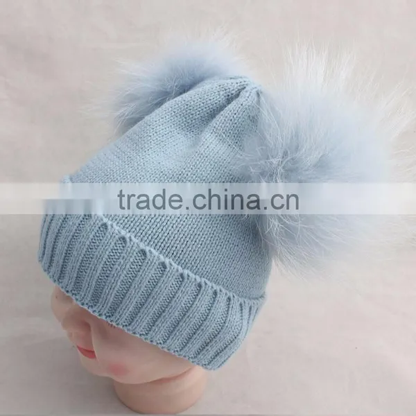 Myfur Wholesale Children's Fall Winter Hat Striped Wool Hat Knitted Baby Beanie Hat With Fur Ball photo-4