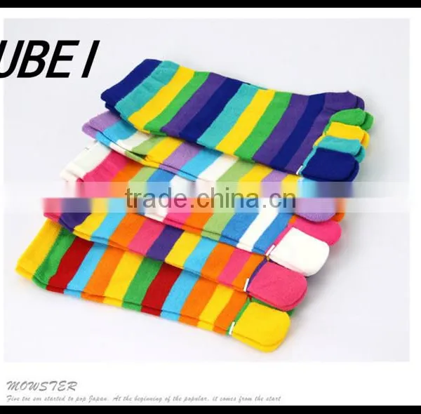 Creative Cute Cartoon Toe Socks Women Socks Cotton Candy Color Rainbow Stripe Socks photo-2