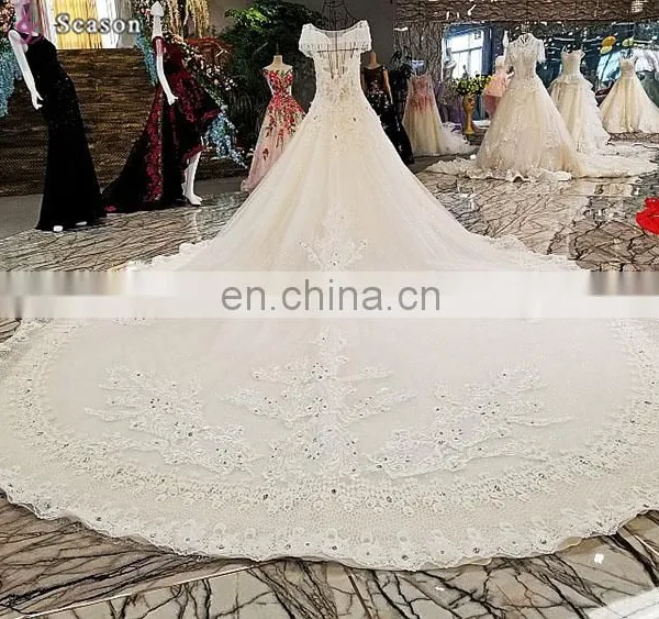 LS00303 Kleinfeld Appliqued Long Dresses Long Train See Through Beaded Bridal Dress for Wedding photo-4