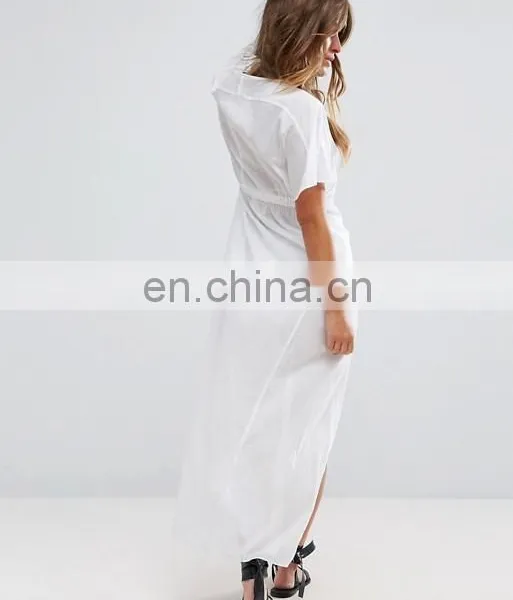 Ladies Sexy Striped Tie Front Maxi Beach Shirt in Self Stripe photo-4