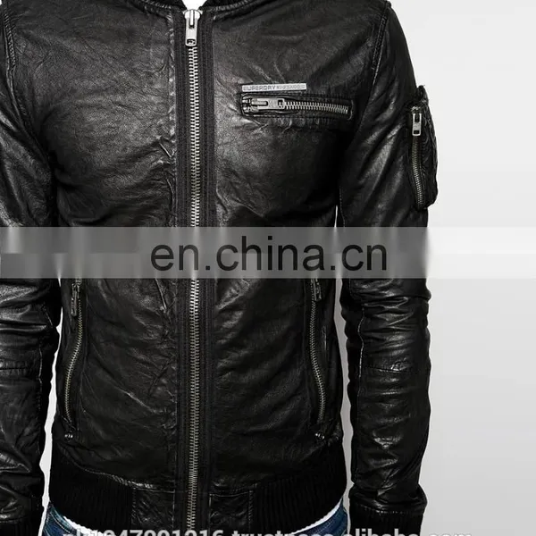 Men Leather Jacket / Genuine Leather Jacket / Sheepskin Leather Jacket Rough Look Biker photo-3