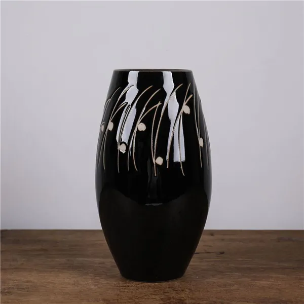 Large Black Japanese Style Hand Made Aloe High Temperature Ceramic Vase For Garden Flower Shop photo-3