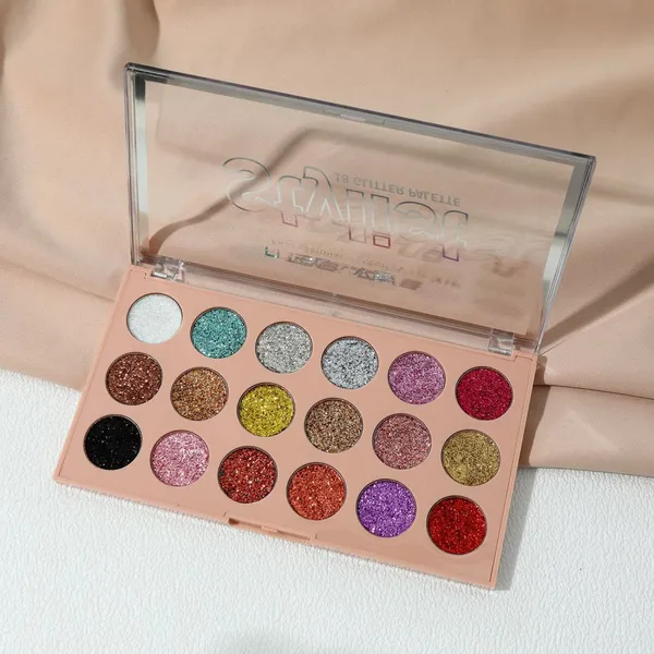 18 Makeup Glitter Color Palette Eyeshadow Customized Logo Duochrome Pressed Glitter Eyeshadow La Sombra De Ojos photo-4