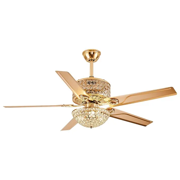 LED Light Gold Ceiling Fan Elegant Iron Blades Ceiling Fan With LED Light and Remote Control