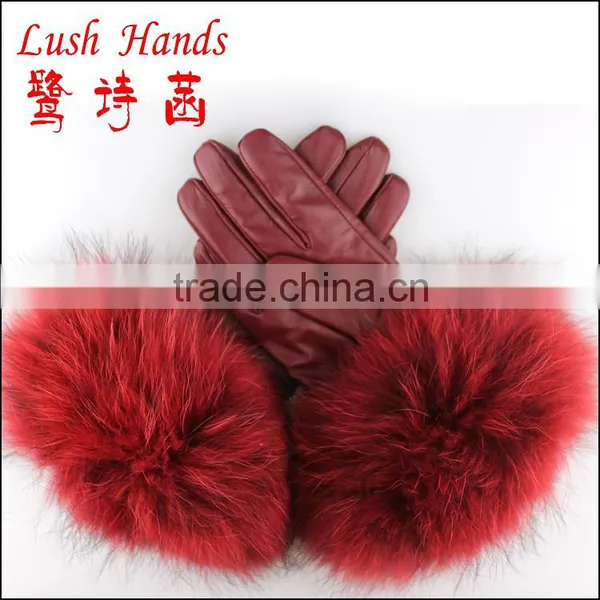 Fashion Ladies Leather Gloves With Real Rabbit Fur Cuff,fox Fur,milk Fur Leather Gloves