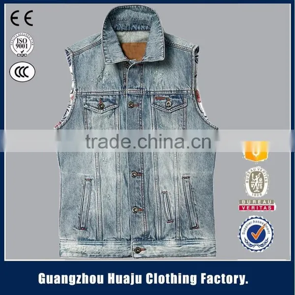 Wholesale 100% Cotton Indigo Fashion Men Biker Denim Waistcoat photo-3